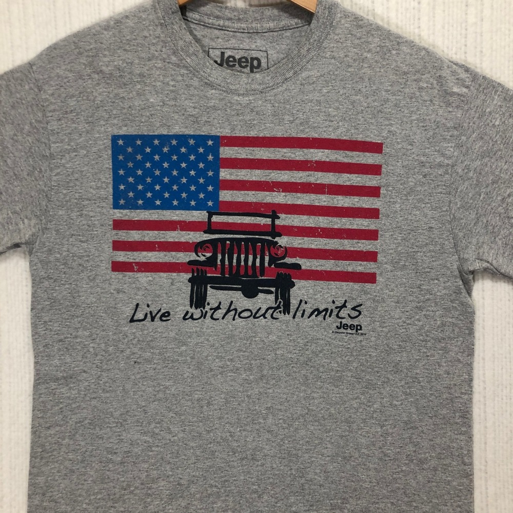 Jeep American Flag Graphic T-Shirt Patriotic USA Car Gray Size M